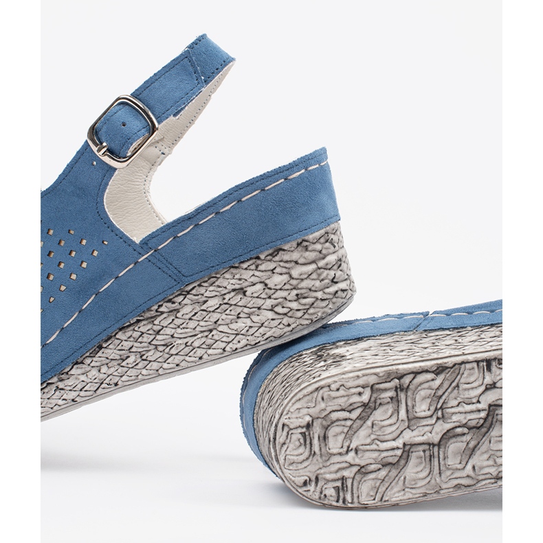 Goodin Sandálias Blue Suede Openwork na cunha azul 1