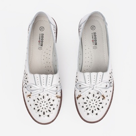 Goodin Sapatos de couro de perfuração branca com um arco branco 1