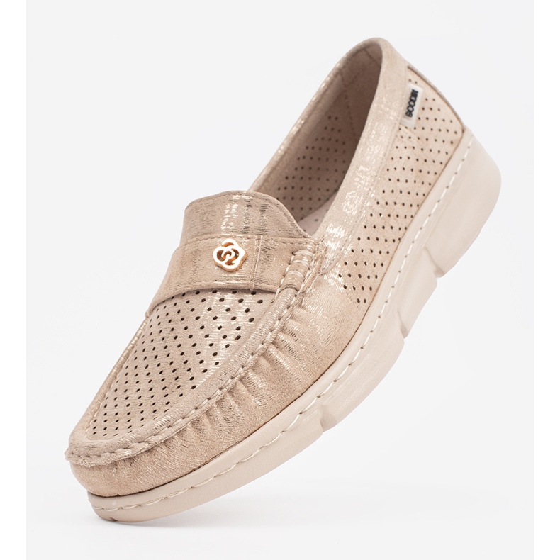 Goodin Mocassins Beige OpenWork com um elemento de ouro bege 1