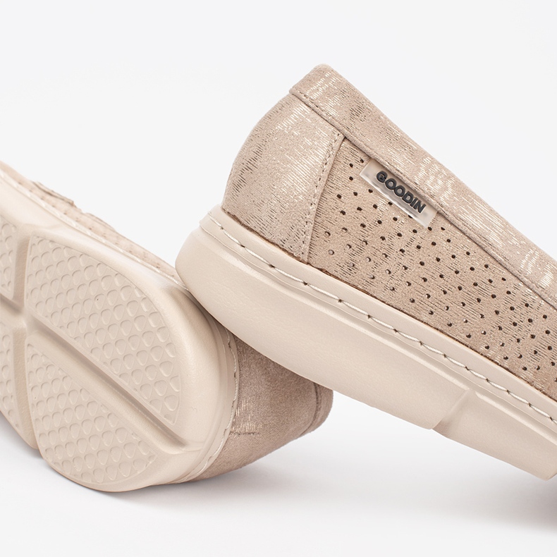Goodin Mocassins Beige OpenWork com um elemento de ouro bege 2