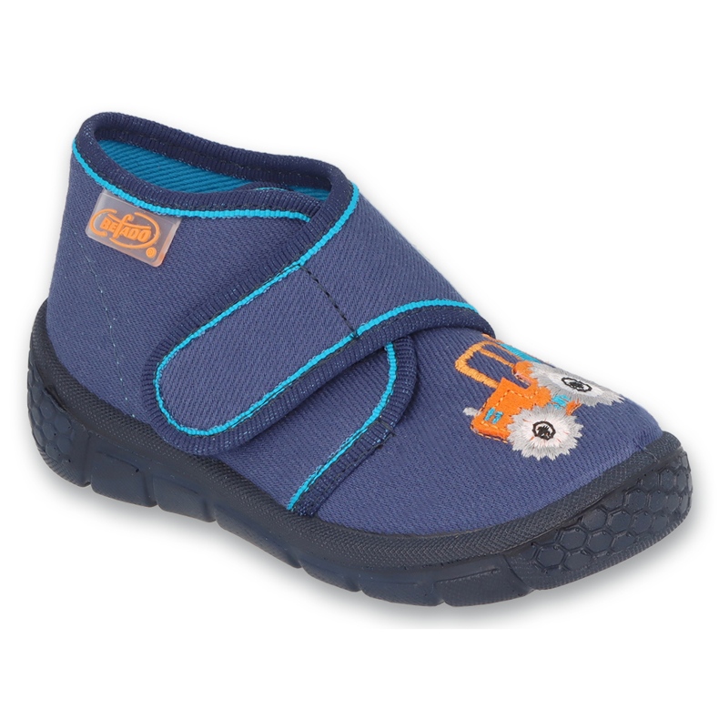Chinelos infantis Befado com velcro, azul marinho 538P089, laranja trator 1