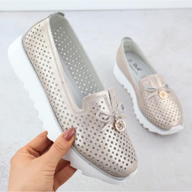 Sapatos de couro Open Women's Open Złote S. Barski LR51-631 dourado 1