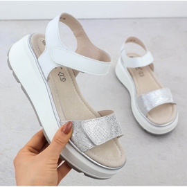 S.Barski Sandálias de couro feminino para plataforma de prata de velcro S. Barski LR51-543 1