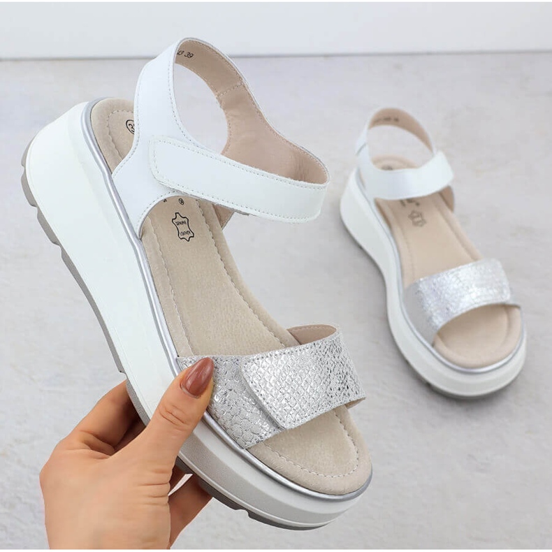 S.Barski Sandálias de couro feminino para plataforma de prata de velcro S. Barski LR51-543 1