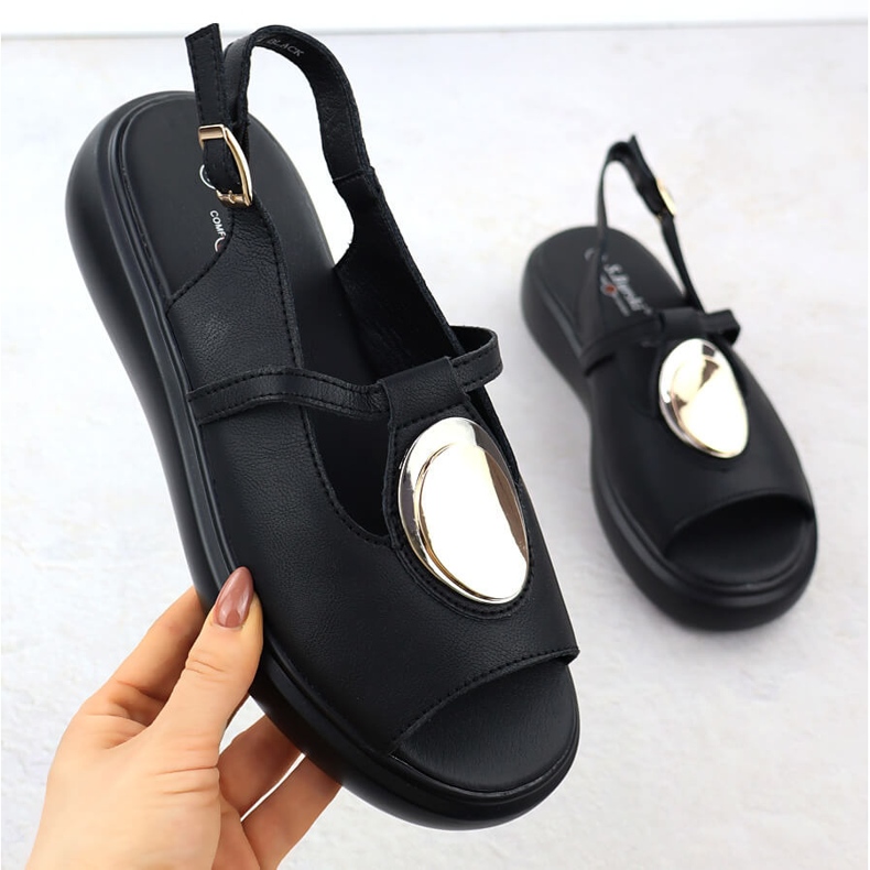 S.Barski Sandálias de couro feminino na plataforma Czarne S. Barski GR51-603 preto 1