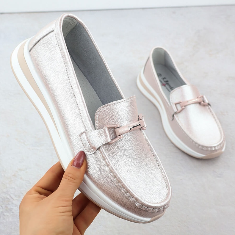 Sapatos de mocassim de couro na plataforma de pérolas rosa s.barski gr51-598 1