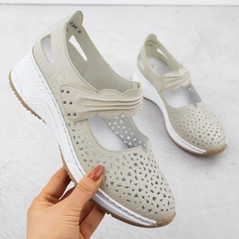 Sapatos de couro bege de couro rieker n4382-60 1