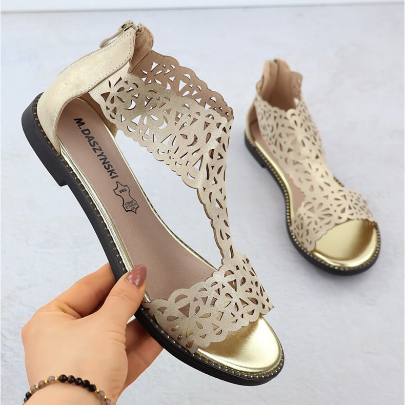 Sandálias femininas Openwork Platinum Złote M. Daszyński MR24148-2 dourado 1 Sandálias femininas Openwork Platinum Złote M. Daszyński MR24148-2 dourado 1