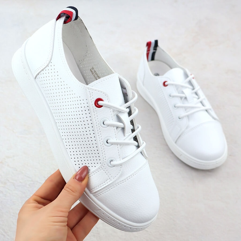 Tênis de sapatos esportivos com Eco -Leather OpenWork White Potocki PY1633 branco 1 Tênis de sapatos esportivos com Eco -Leather OpenWork White Potocki PY1633 branco 1