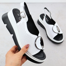 S.Barski Sandálias de couro feminino para o aberto Białe S. Barski LR51-788 branco 1