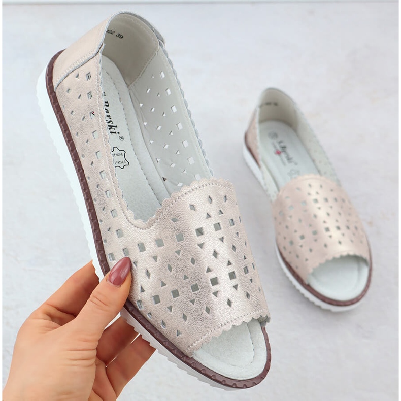 Sapatos de couro feminino aberto de pé aberto bege s.barski lr51-922 1