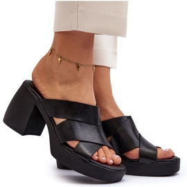 Chinelos de couro Zazoo 40373 com bloco, preto 5