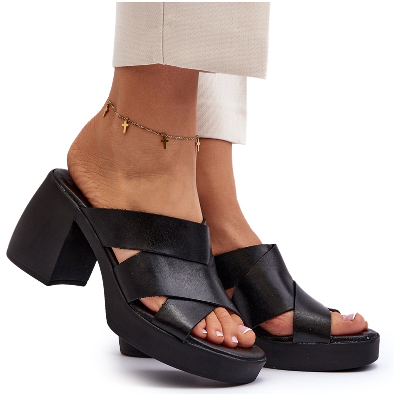 Chinelos de couro Zazoo 40373 com bloco, preto 5