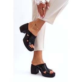 Chinelos de couro Zazoo 40373 com bloco, preto 3