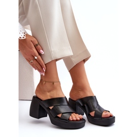 Chinelos de couro Zazoo 40373 com bloco, preto 1