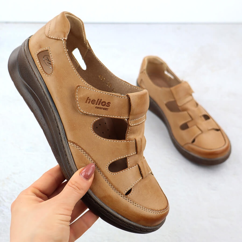 Sapatos de couro feminino em velcro Bronze Helios 437 castanho 1