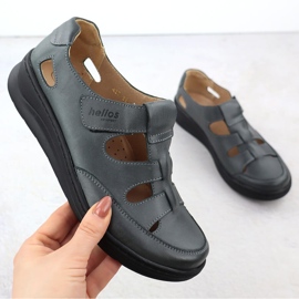 Sapatos de couro feminino no helios 437 grafite velcro cinza 1