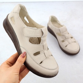 Sapatos de couro feminino no velcro ecru helios 437 velcro bege 1