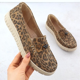 Moccasins de couro feminino Leopards Brown Helios 441 castanho 1