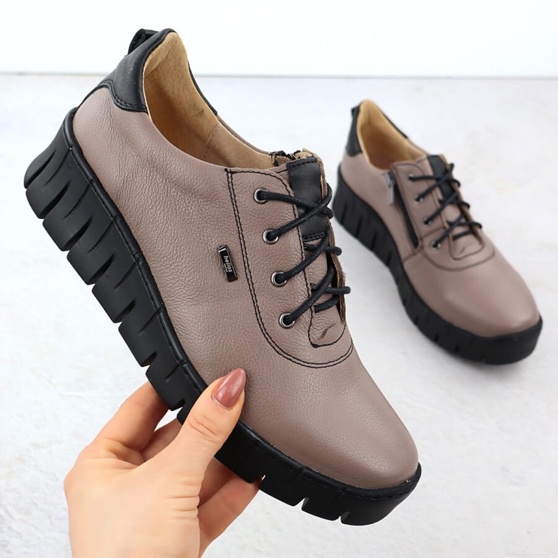 Sapatos de couro feminino para Helios cáqui 420 marrom 1