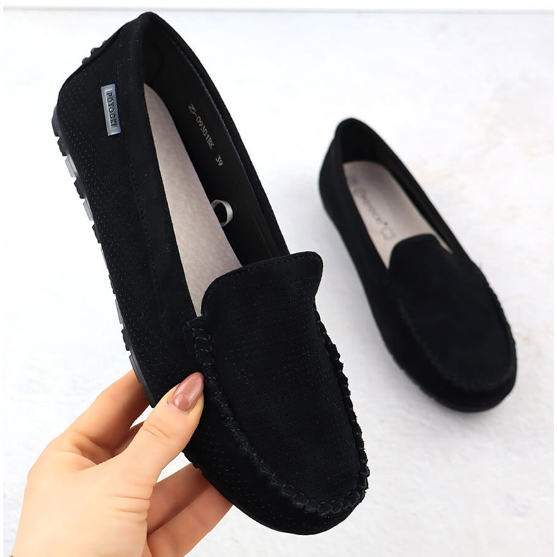 Sapatos de camurça feminina de mocassins preto Potocki WL09301 1