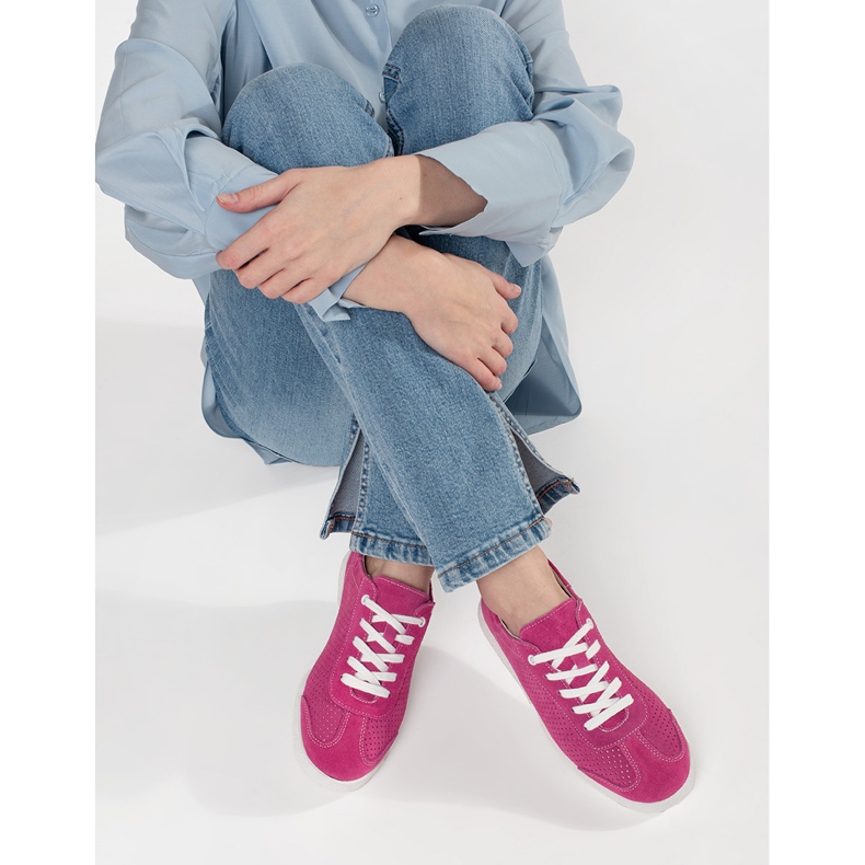 Goodin Tênis de couro aberto rosa feitos de couro natural 2