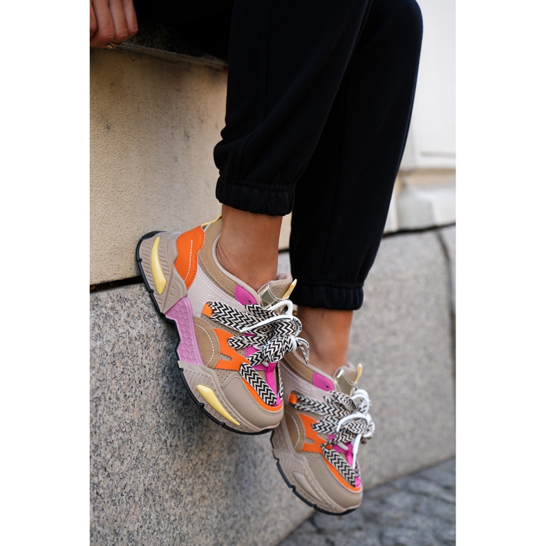 Tênis de sapatos esportivos femininos com cáqui duplo bege 2