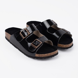 Goodin Chinelos pretos em uma sola plana 1