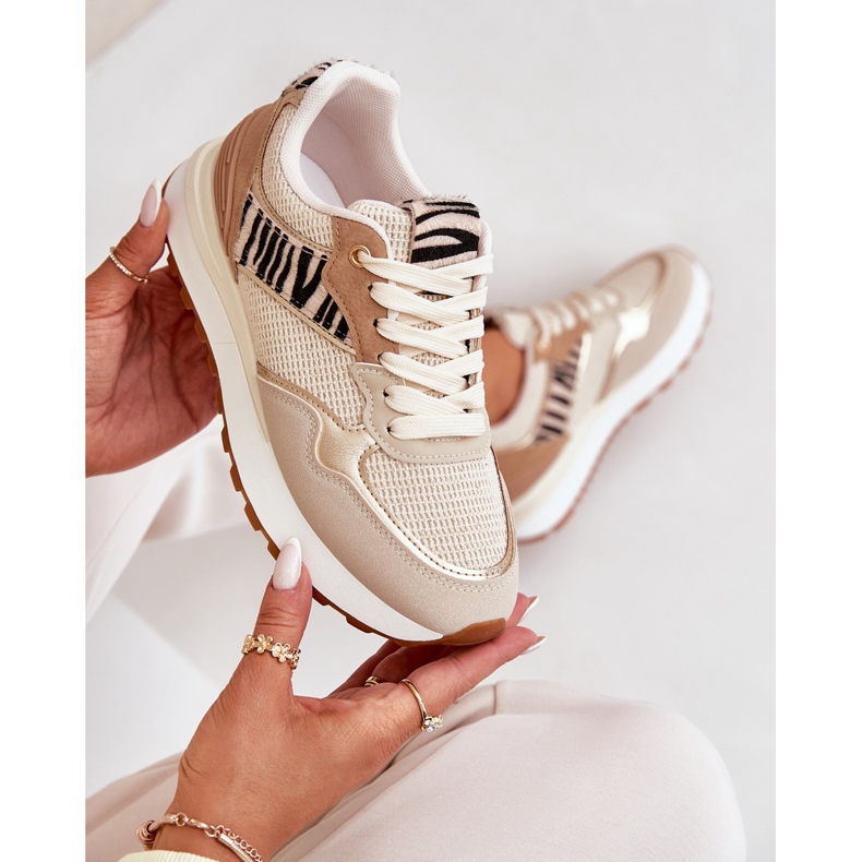 Sapatos esportivos femininos na plataforma Zebra bege 2