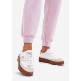 Tênis femininos na plataforma com bege de couro eco e branco 1
