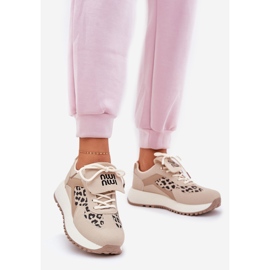 Tênis femininos esportes de sapatos na plataforma leopard bege 1