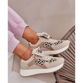 Tênis femininos esportes de sapatos na plataforma leopard bege 2