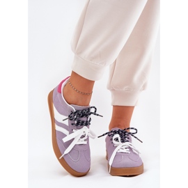Tênis femininos baixos com laço roxo duplo 2