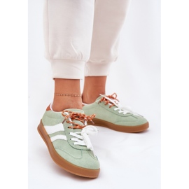 Tênis femininos baixos com verde de laço duplo 2