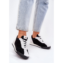 Laura Messi 2935 Sapatos esportivos de couro feminino preto 2