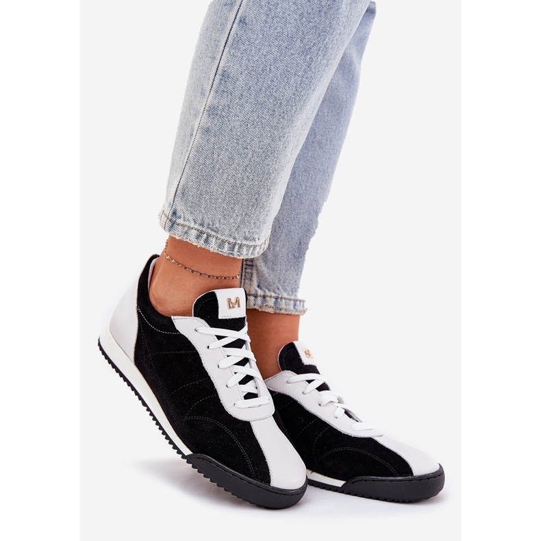 Laura Messi 2935 Sapatos esportivos de couro feminino preto 1