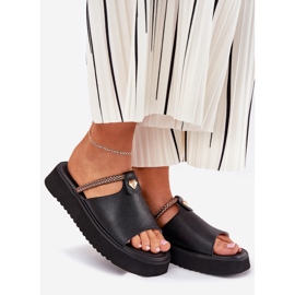 S.Barski Flipers de couro feminino na plataforma com um cinto decorativo D&amp;A MK51-475 Black preto 1