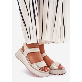 S.Barski Sandálias de couro Plataforma feminina e velcro cunha S. Barski LR51-543 Gold dourado 1