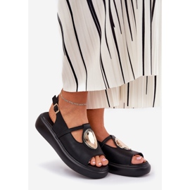 Sandálias femininas elegantes de couro S.Barski Gr51-603 Black preto 1