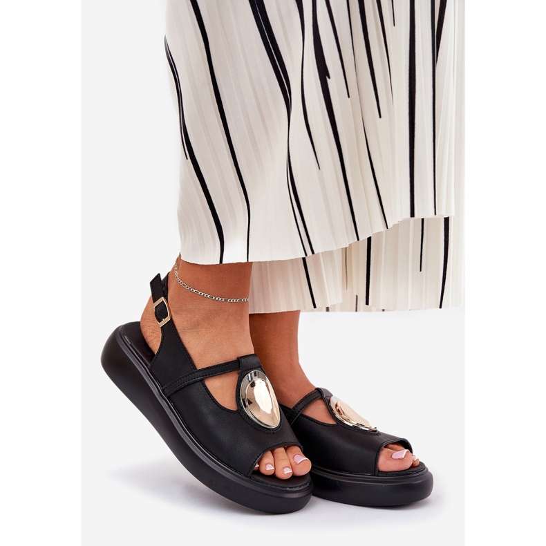 Sandálias femininas elegantes de couro S.Barski Gr51-603 Black preto 1