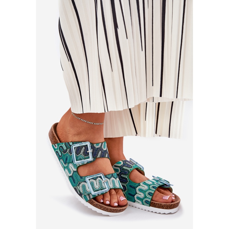 Flips femininos com fivelas e glitter s.barski rb51-006 verde 1