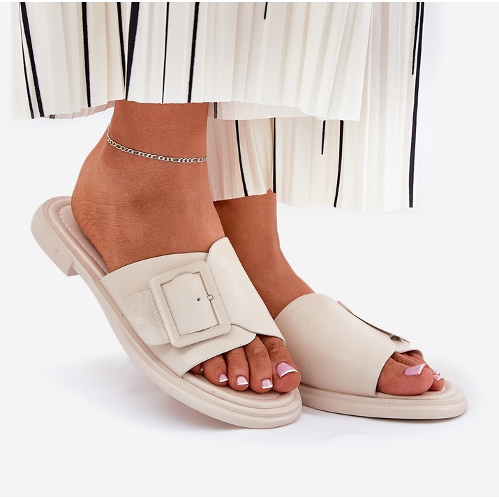 S.Barski Flip de couro feminino com uma fivela de D&amp;A SJ2302-01 bege 1