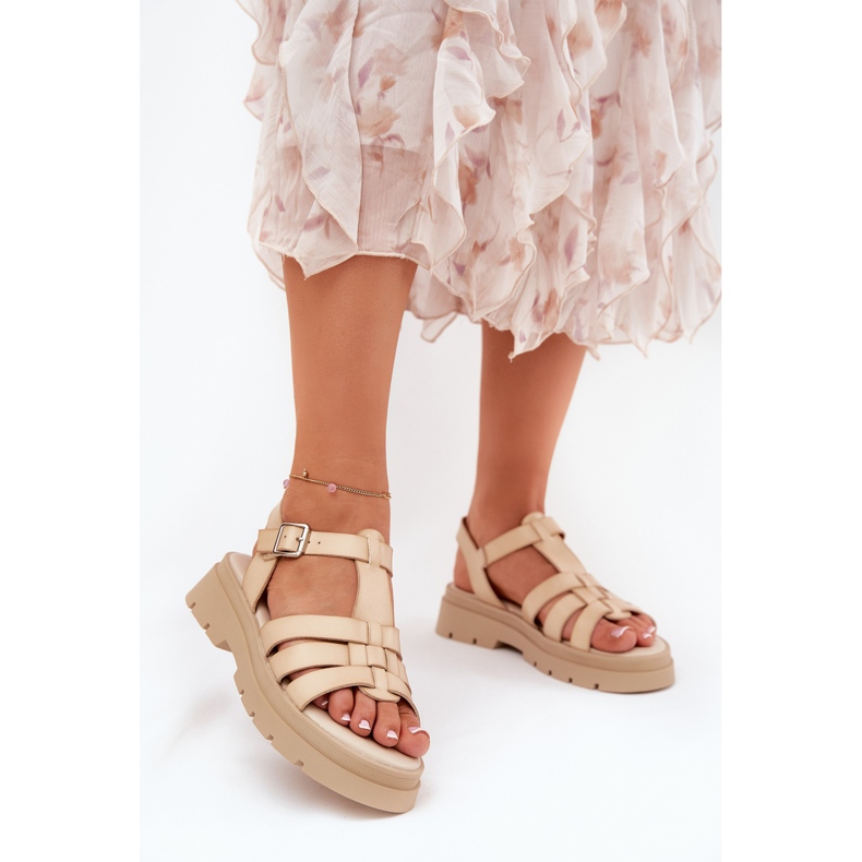 Sandálias femininas de couro ECO na plataforma bege 2