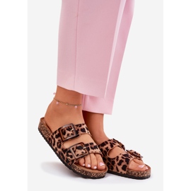 Chinelos femininos com grampos na estampa de leopardo marrom de Cork sola castanho 1