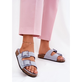 Chinelos femininos com grampos no azul de cortiça 2 Chinelos femininos com grampos no azul de cortiça 2