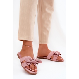 Chinelos de mulheres planas com um laço rosa 2