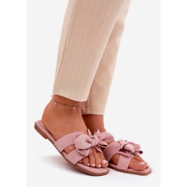 Chinelos de mulheres planas com um laço rosa 1