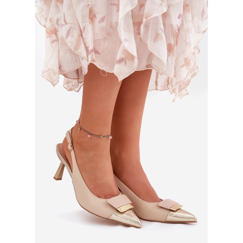 Saltos altos elegantes com decoração Eco Leather Bege 1