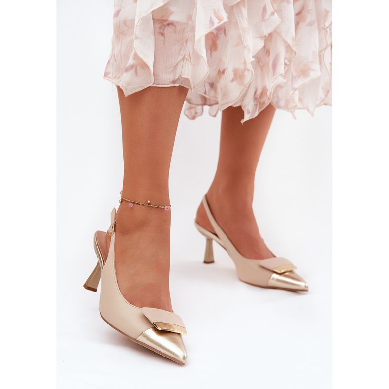 Saltos altos elegantes com decoração Eco Leather Bege 2