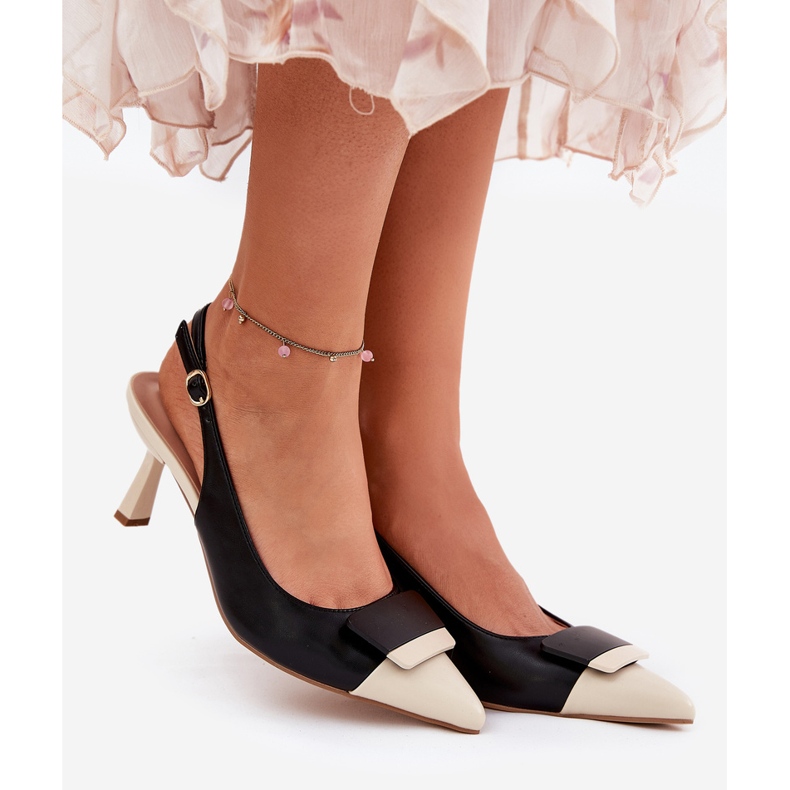 Saltos altos elegantes com decoração Eco Black Leather preto 1